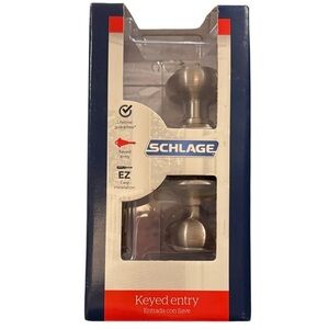 Silver Keyed Entry Door Knob Schlage Georgian Knob Satin Finish new lock